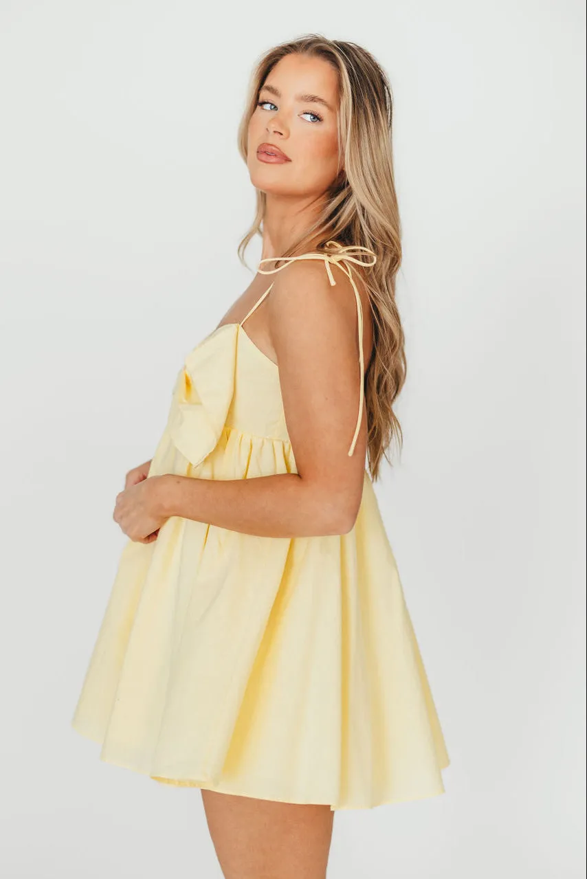 Irelyn Babydoll Mini Dress with Bow Accent in Yellow