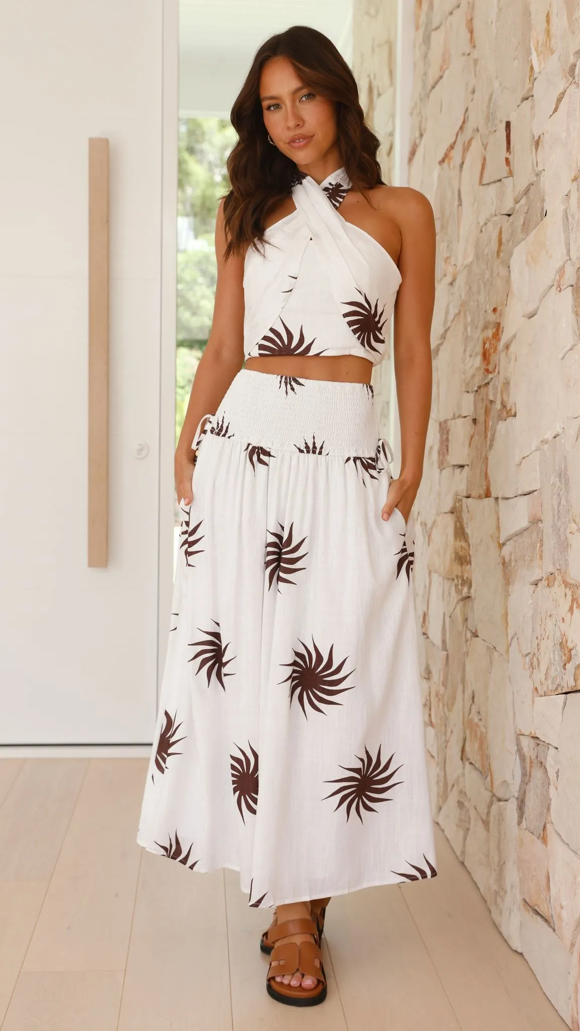 Isabelle Skirt - White/Choc Sun Print