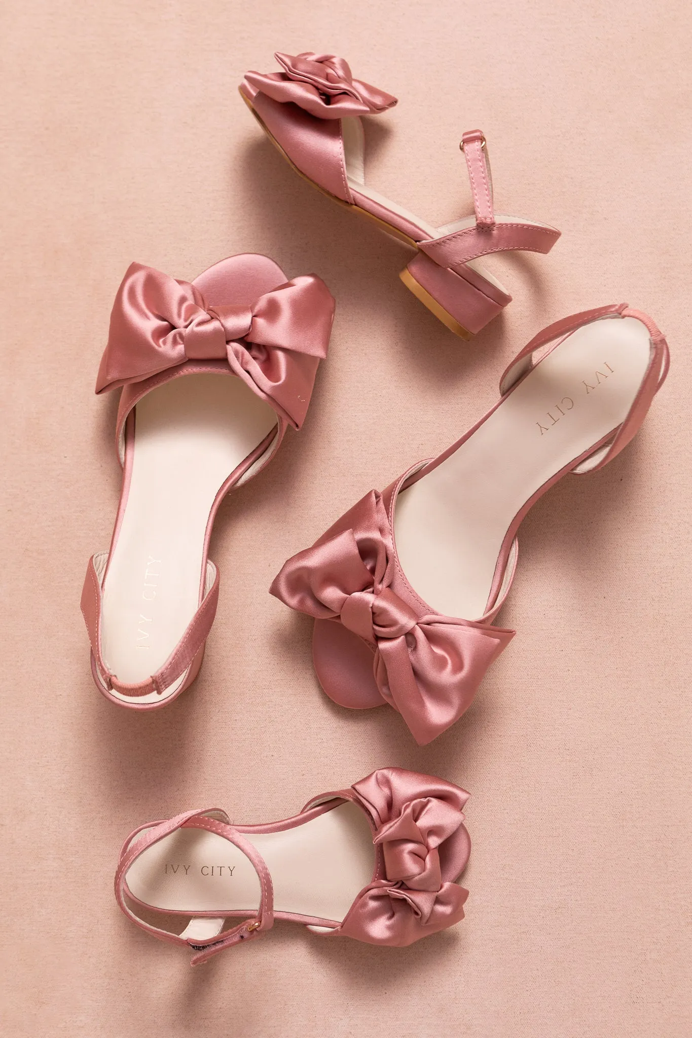 Ivy Bow Heel in Pink Satin