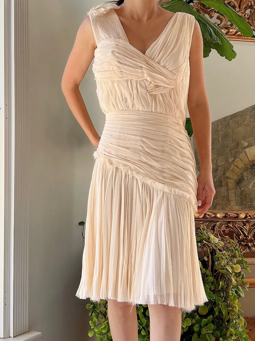 J. Mendel Silk Pleated Dress - M