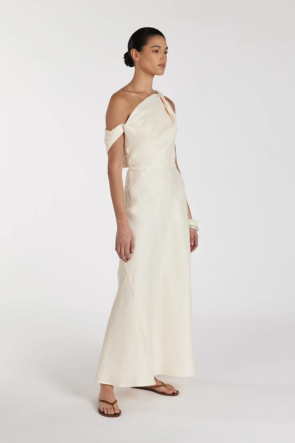 JOELLE CREAM LINEN MIDI DRESS