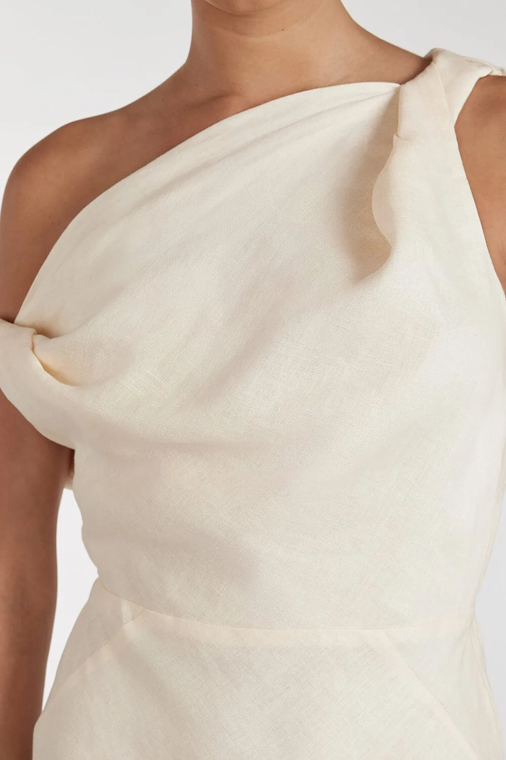 JOELLE CREAM LINEN MIDI DRESS