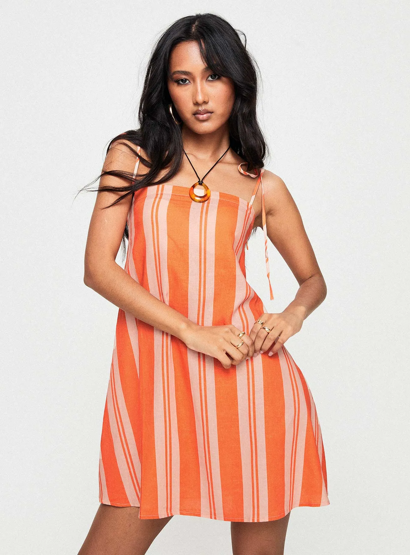Jorgie Linen Blend Mini Dress Orange Multi
