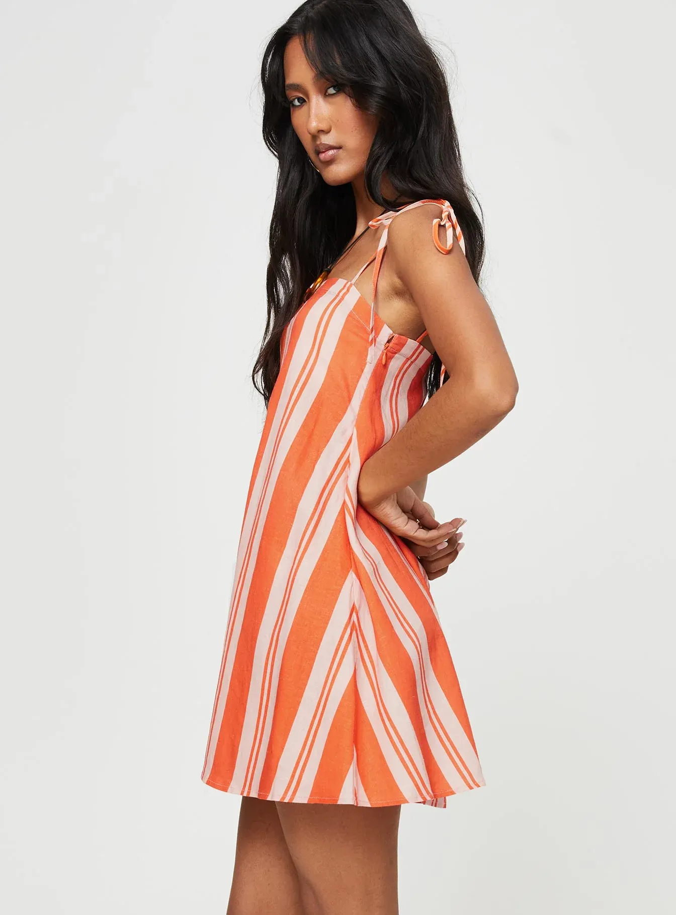 Jorgie Linen Blend Mini Dress Orange Multi