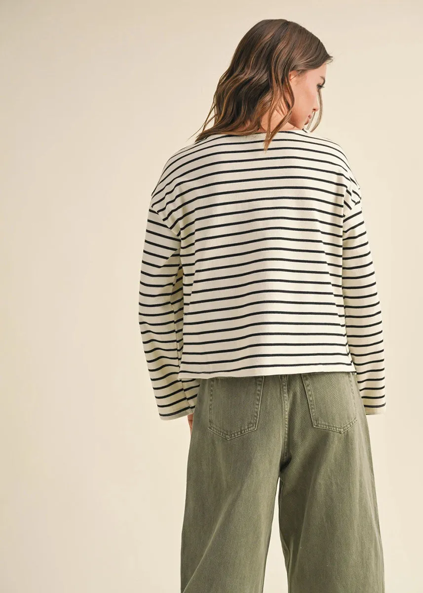Kya Stripe Long Sleeve Top - White & Black