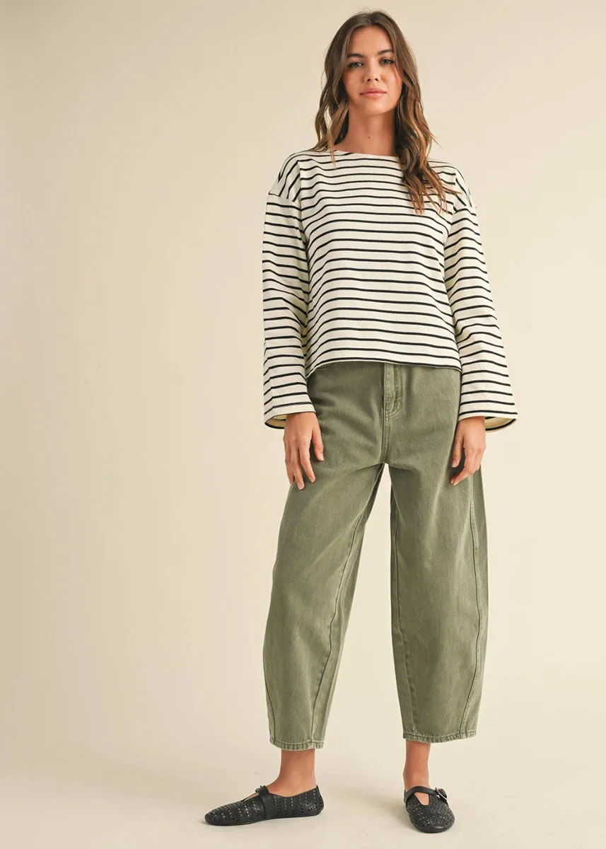 Kya Stripe Long Sleeve Top - White & Black