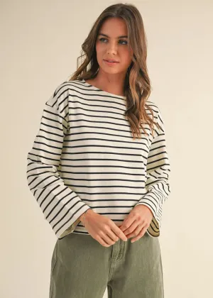 Kya Stripe Long Sleeve Top - White & Black