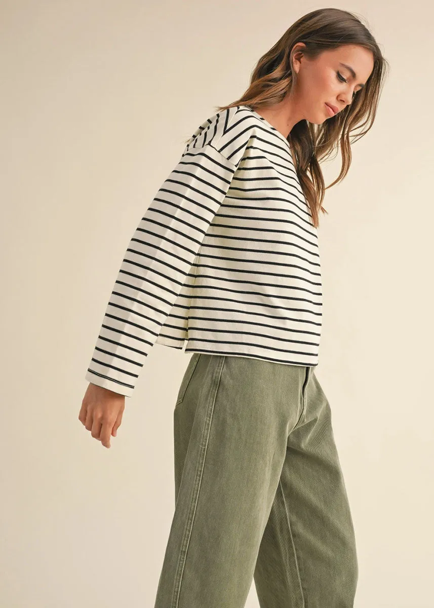 Kya Stripe Long Sleeve Top - White & Black