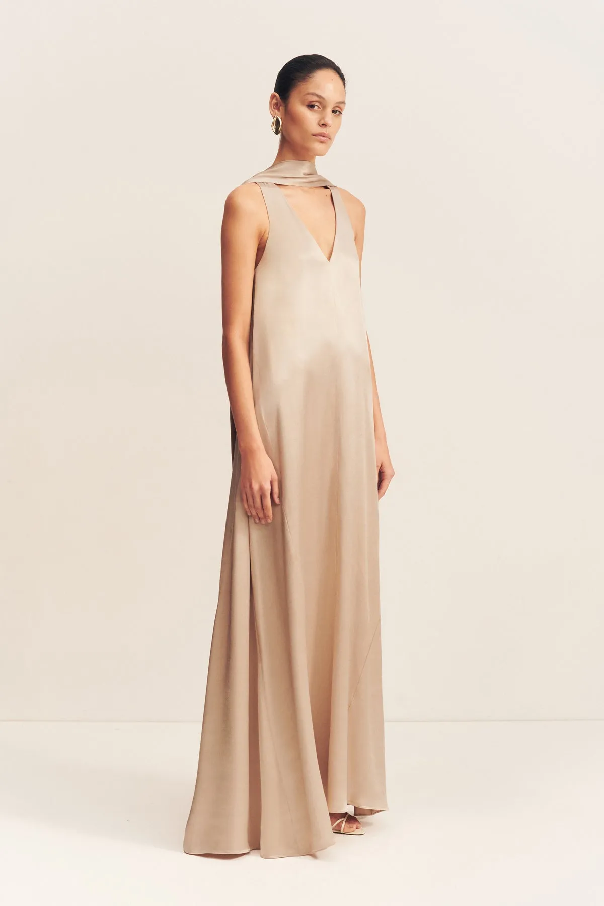 LA LUNE SCARF PANELLED MAXI DRESS - GOLD