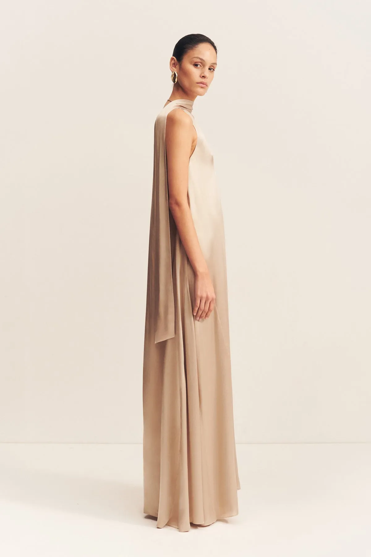 LA LUNE SCARF PANELLED MAXI DRESS - GOLD