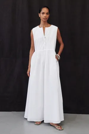 LARS WHITE PINTUCK LINEN MIDI DRESS