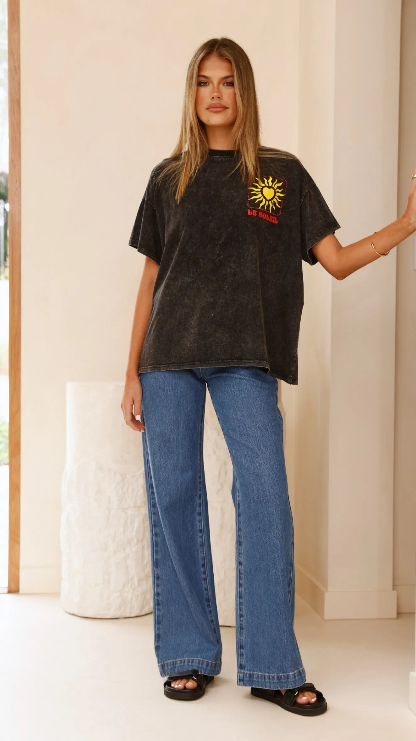 Le Soleil Acid Wash Tee - Black