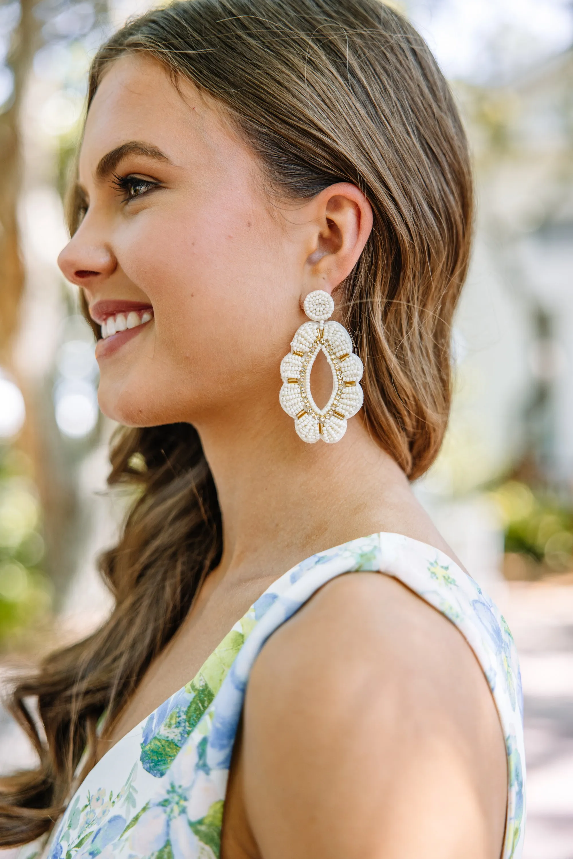 Living Your Life White Beaded Earrings