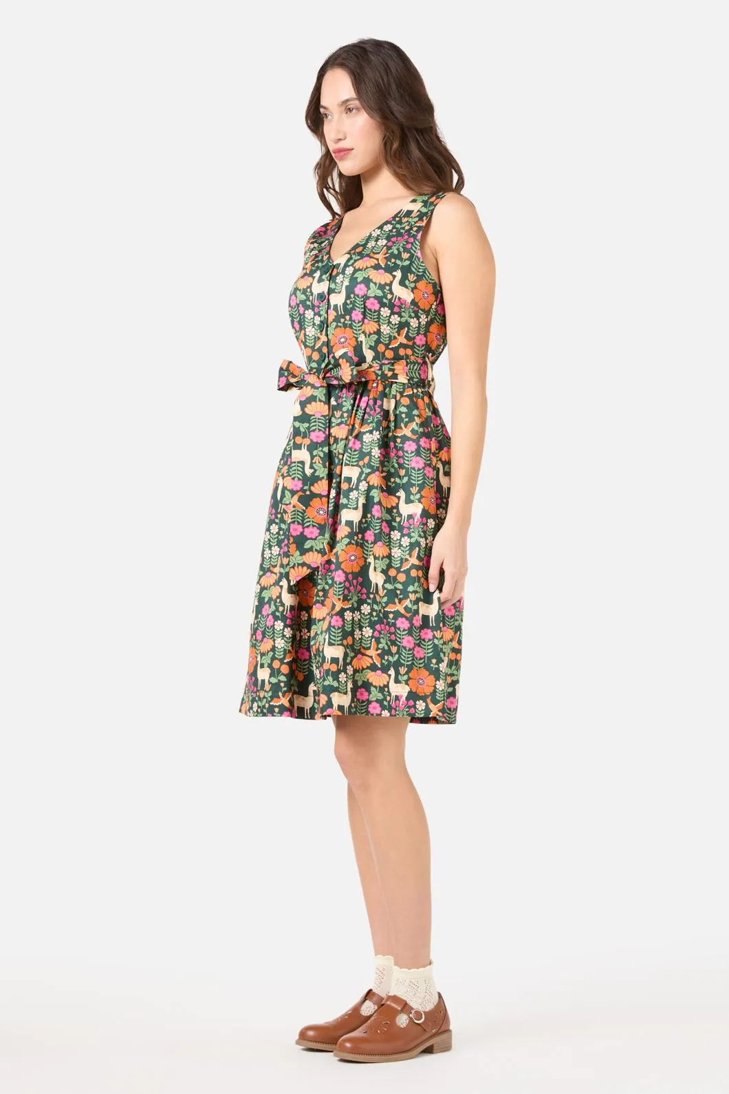 Llama V Neck Sleeveless Dress