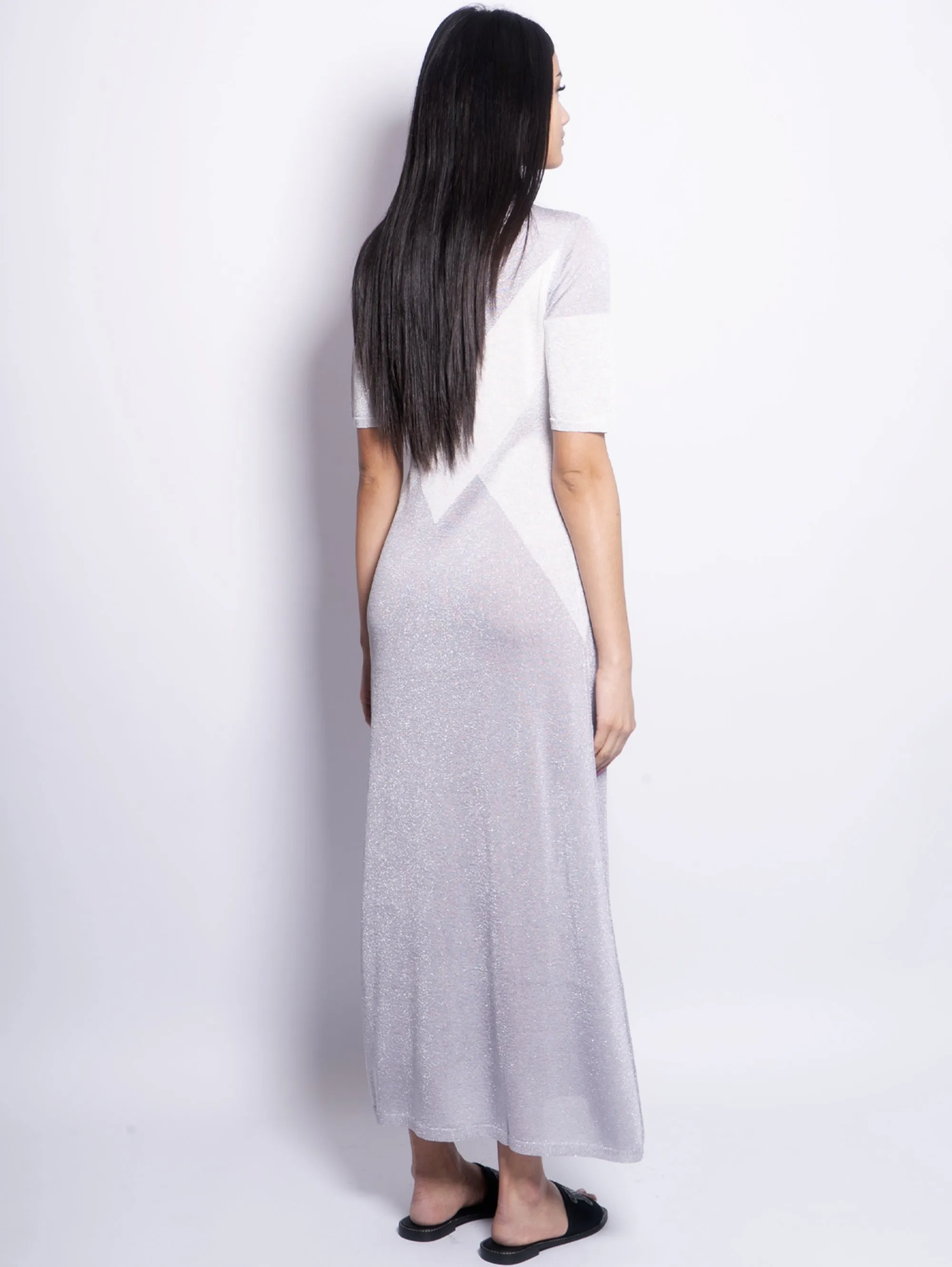 Long Lurex Dress with Silver Inlays