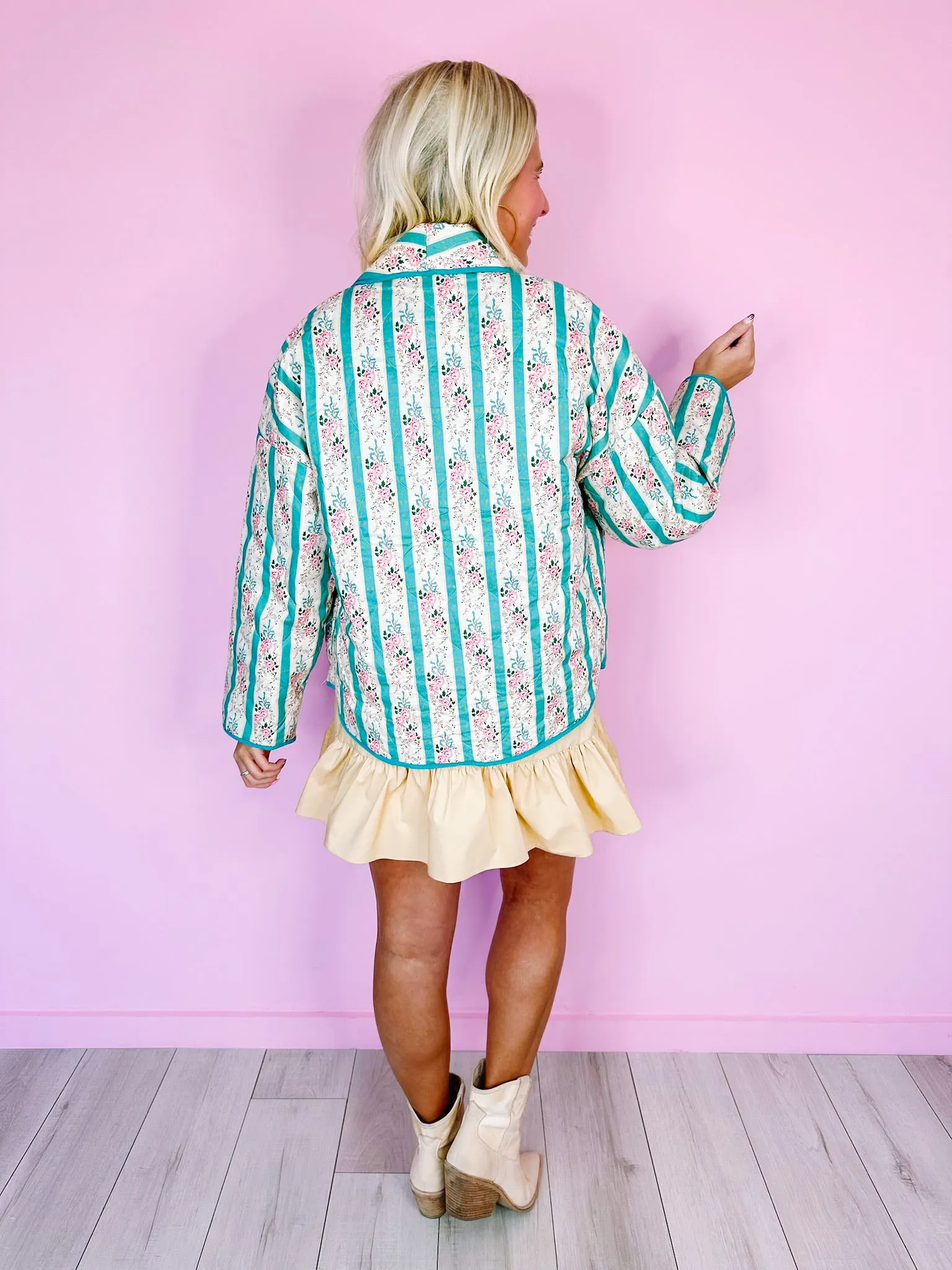 LOVELY ROSE VINE STRIPE QUILTED JACKET