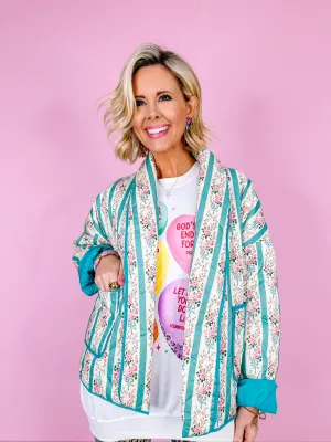 LOVELY ROSE VINE STRIPE QUILTED JACKET