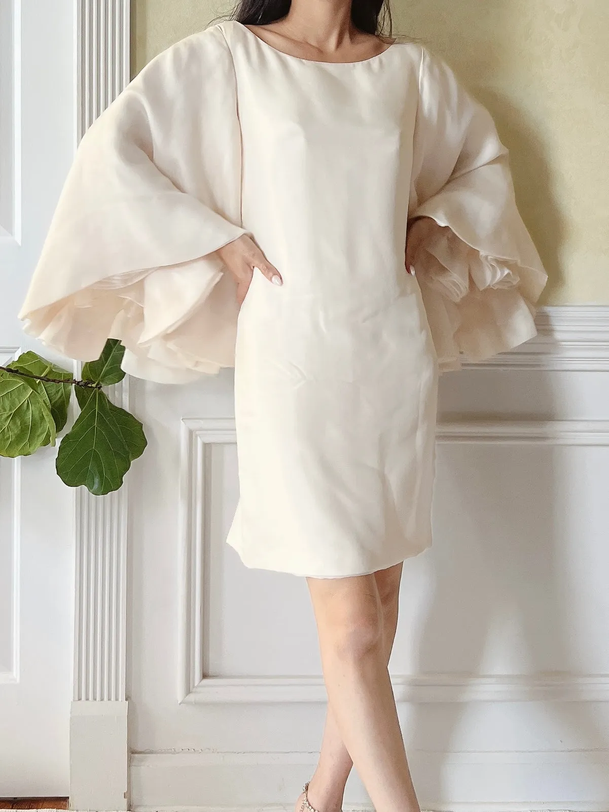 Marchesa Silk Organza Angel Sleeves Dress - S/4