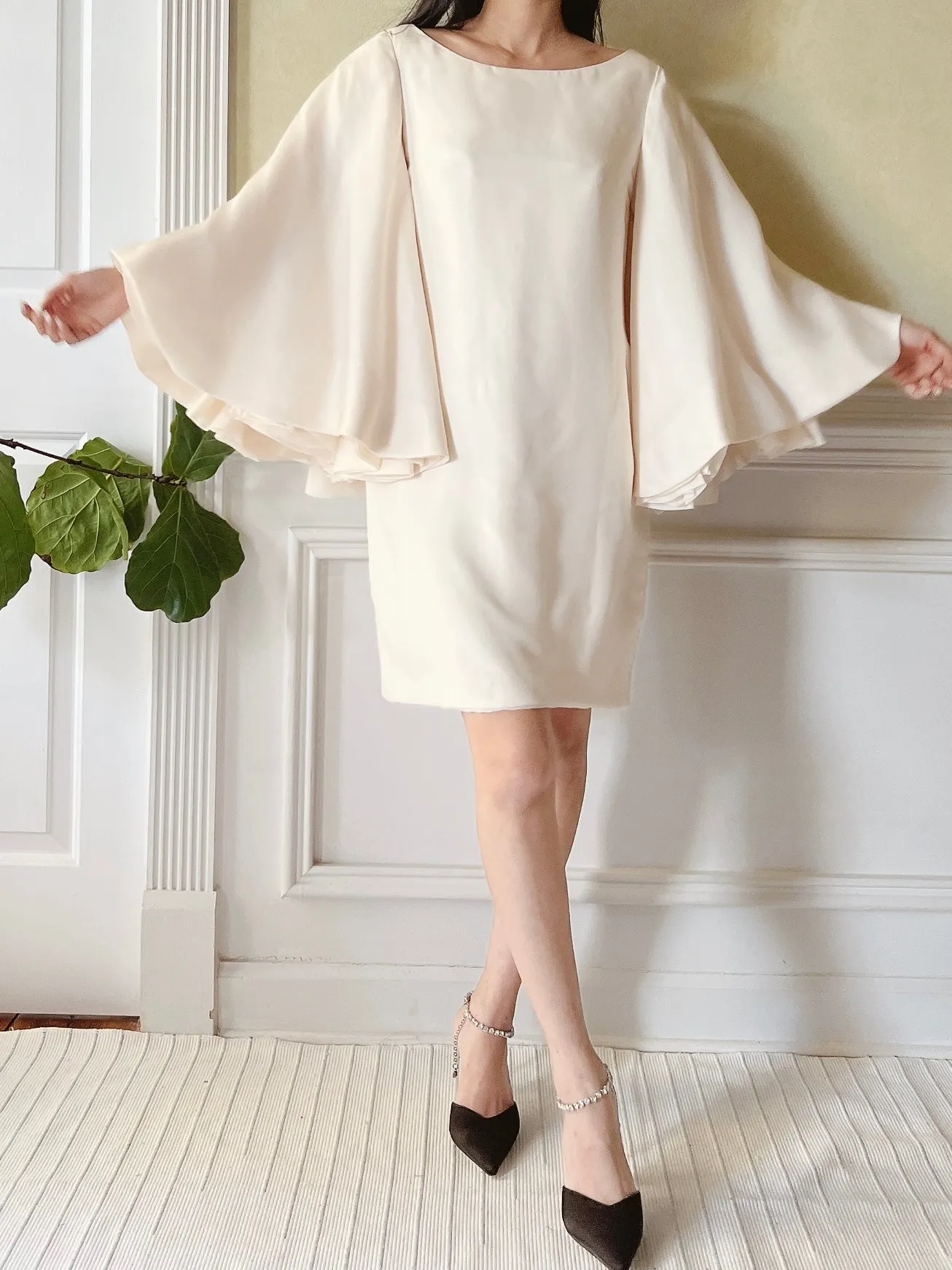 Marchesa Silk Organza Angel Sleeves Dress - S/4