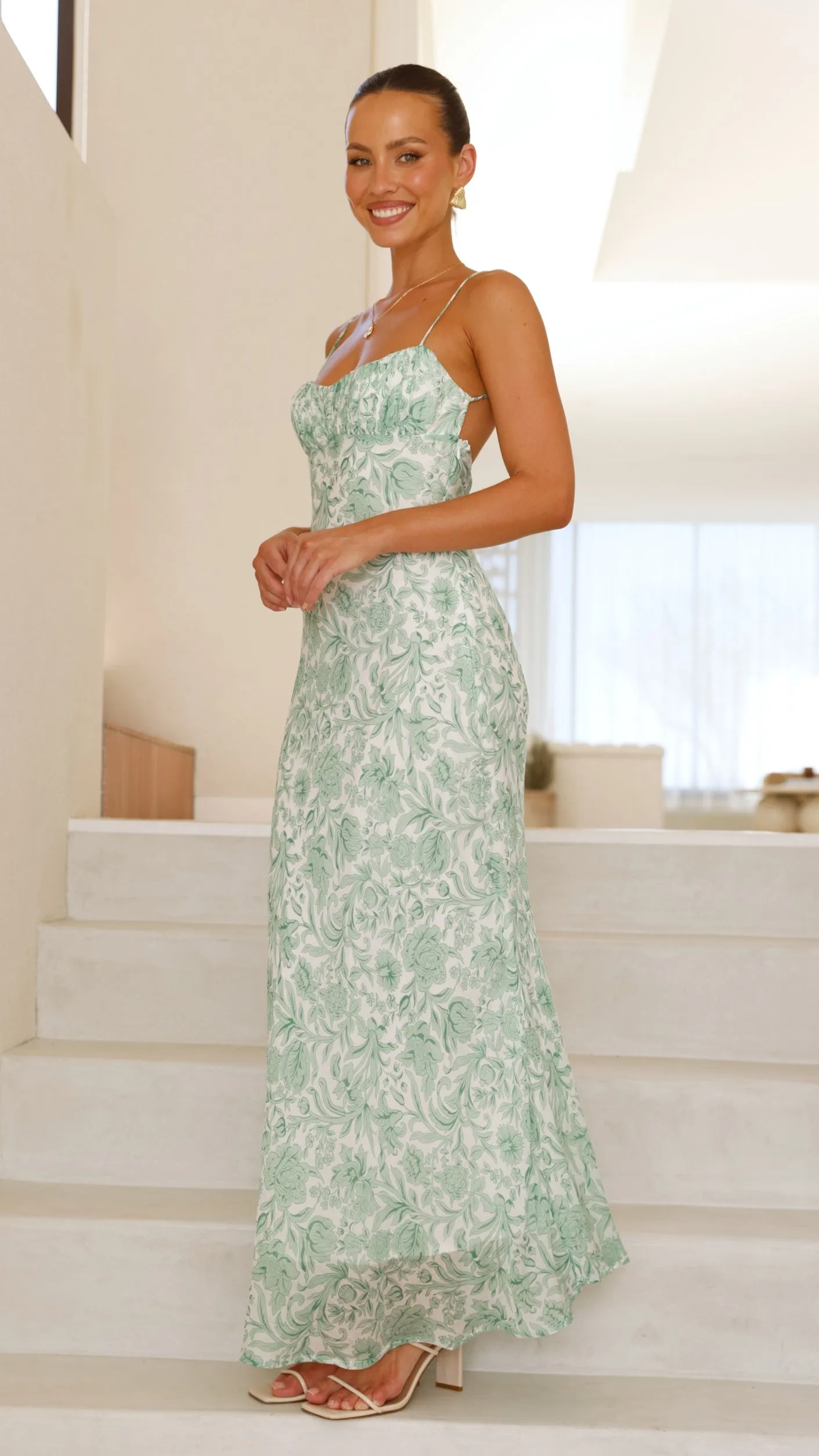 Margie Midi Dress - Green Flower