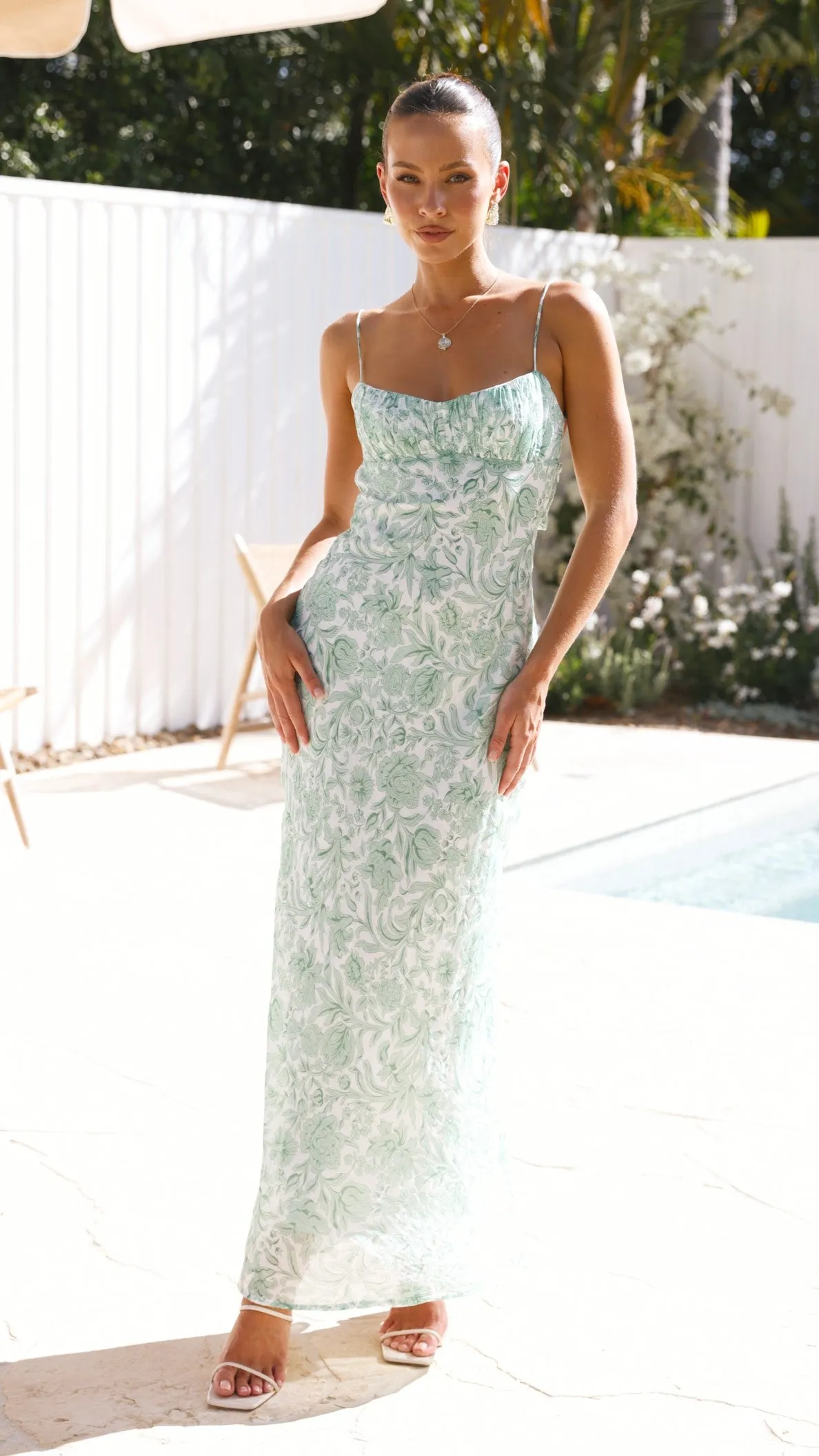 Margie Midi Dress - Green Flower