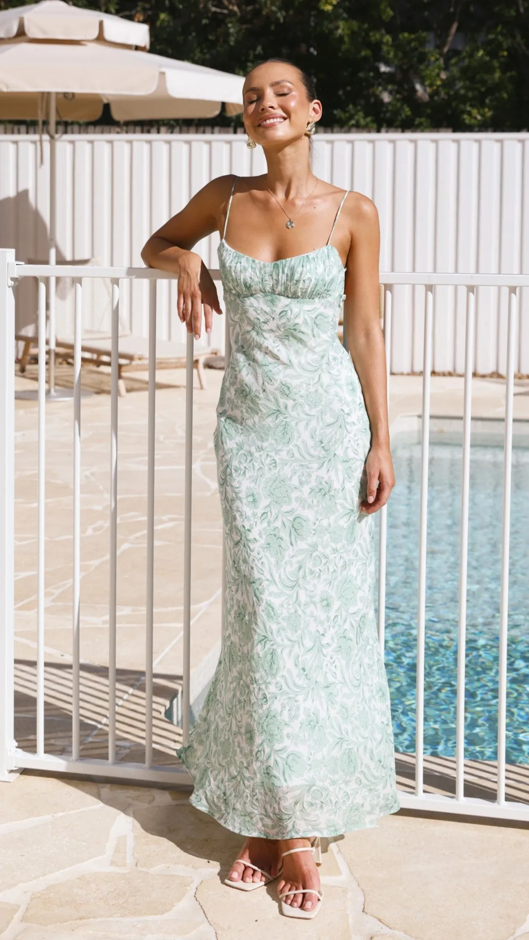 Margie Midi Dress - Green Flower