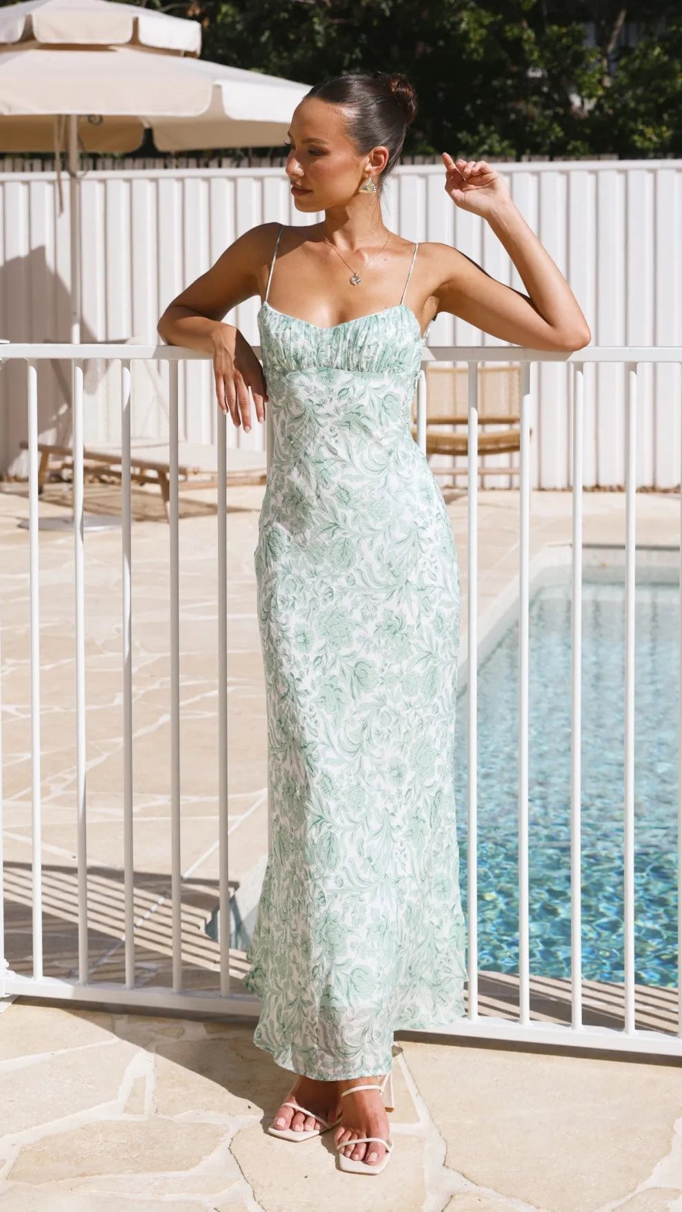 Margie Midi Dress - Green Flower