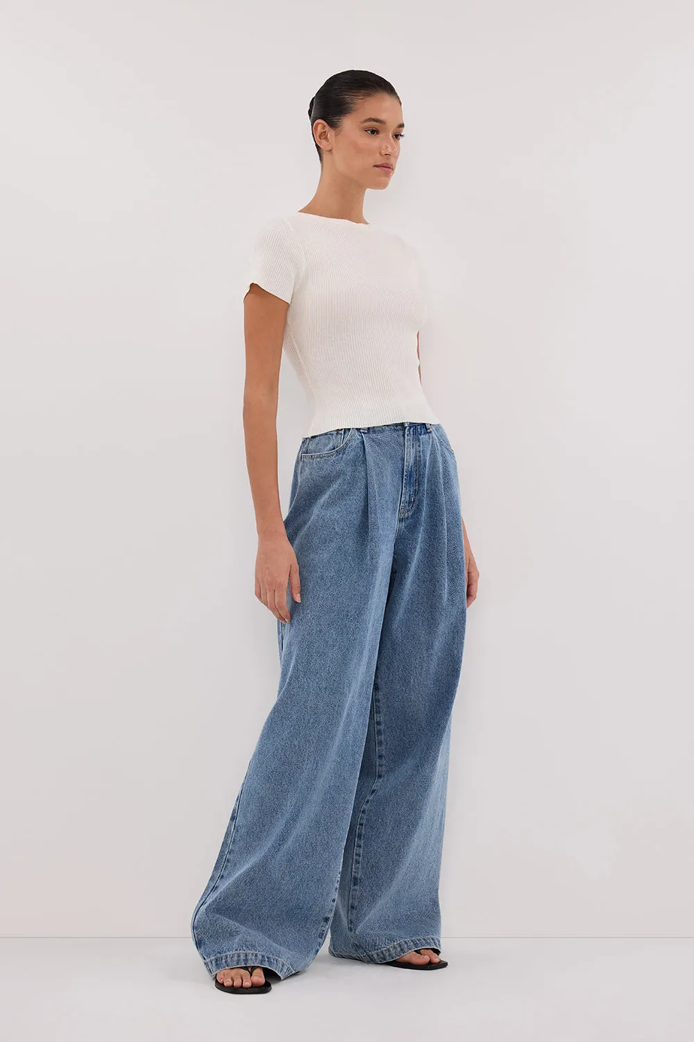 MAX OFF WHITE BOAT NECK KNIT TOP