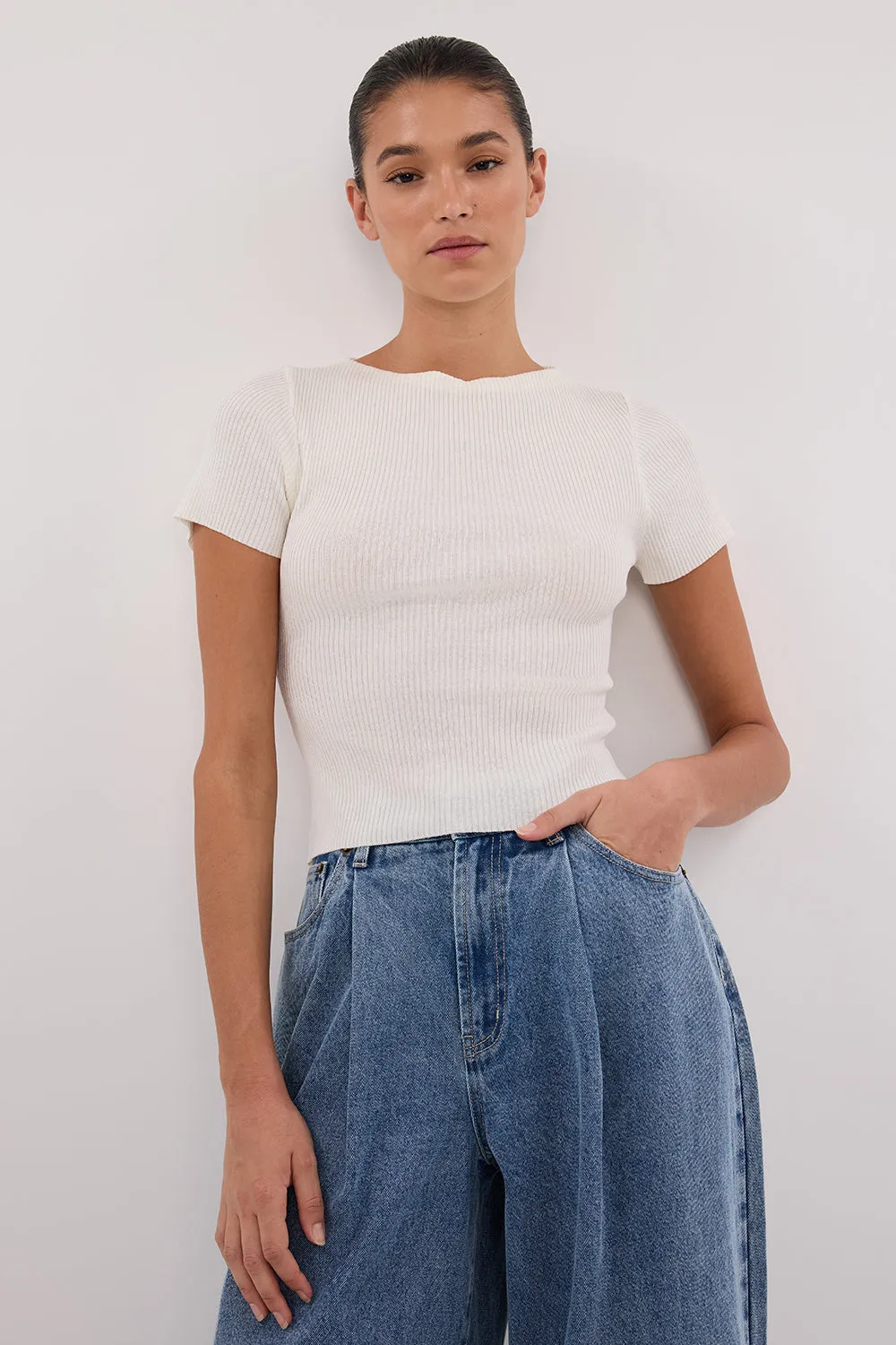MAX OFF WHITE BOAT NECK KNIT TOP