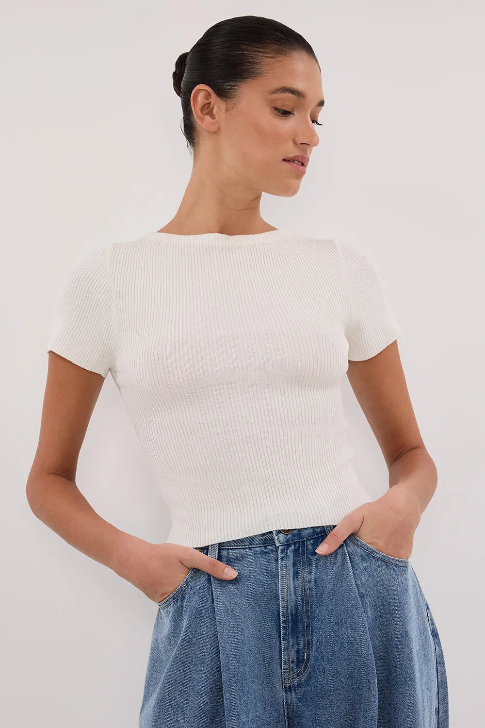 MAX OFF WHITE BOAT NECK KNIT TOP