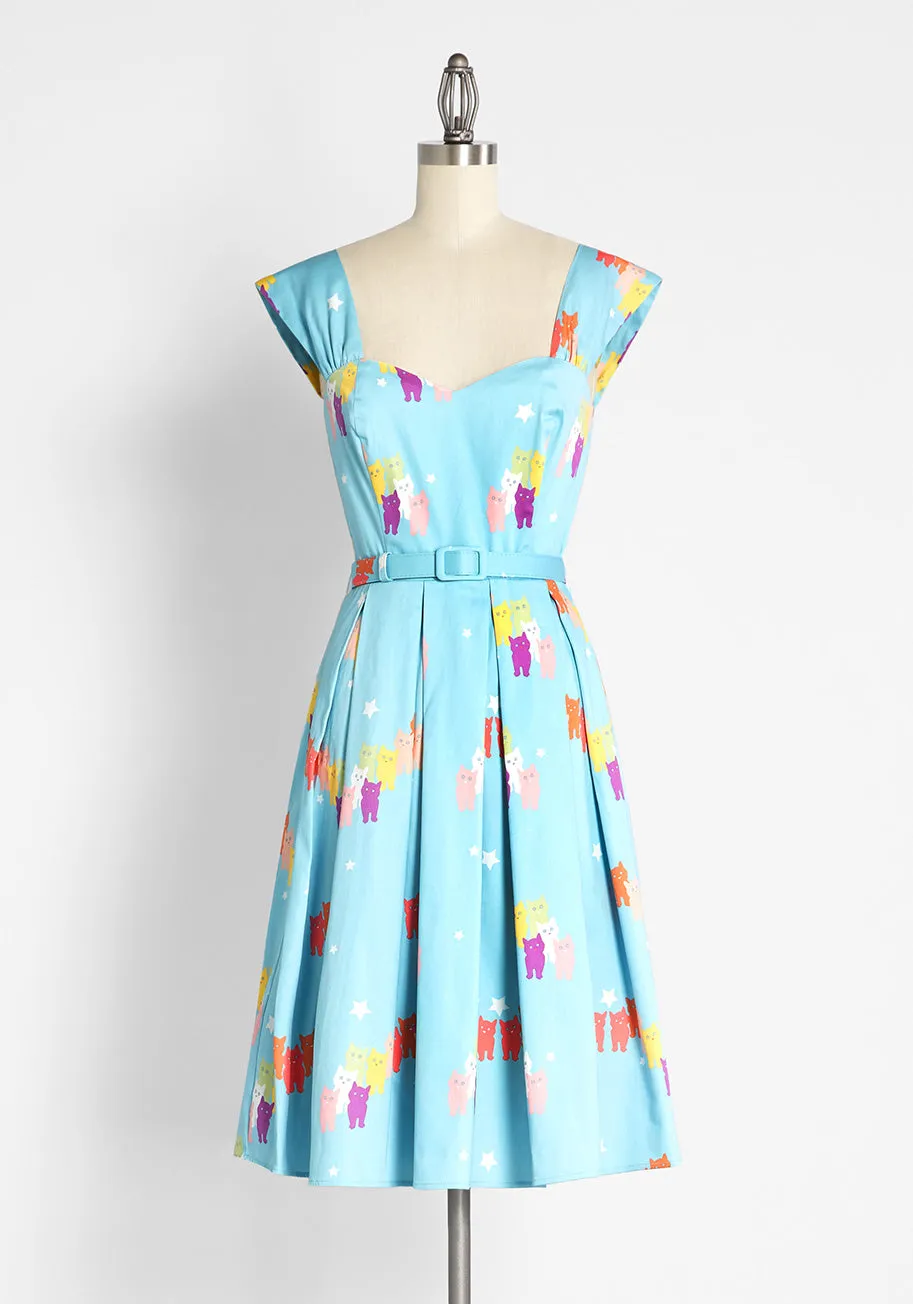 Modcloth X Collectif Cosmically Colorful Cats Swing Dress