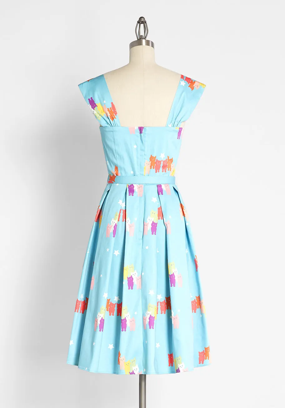 Modcloth X Collectif Cosmically Colorful Cats Swing Dress