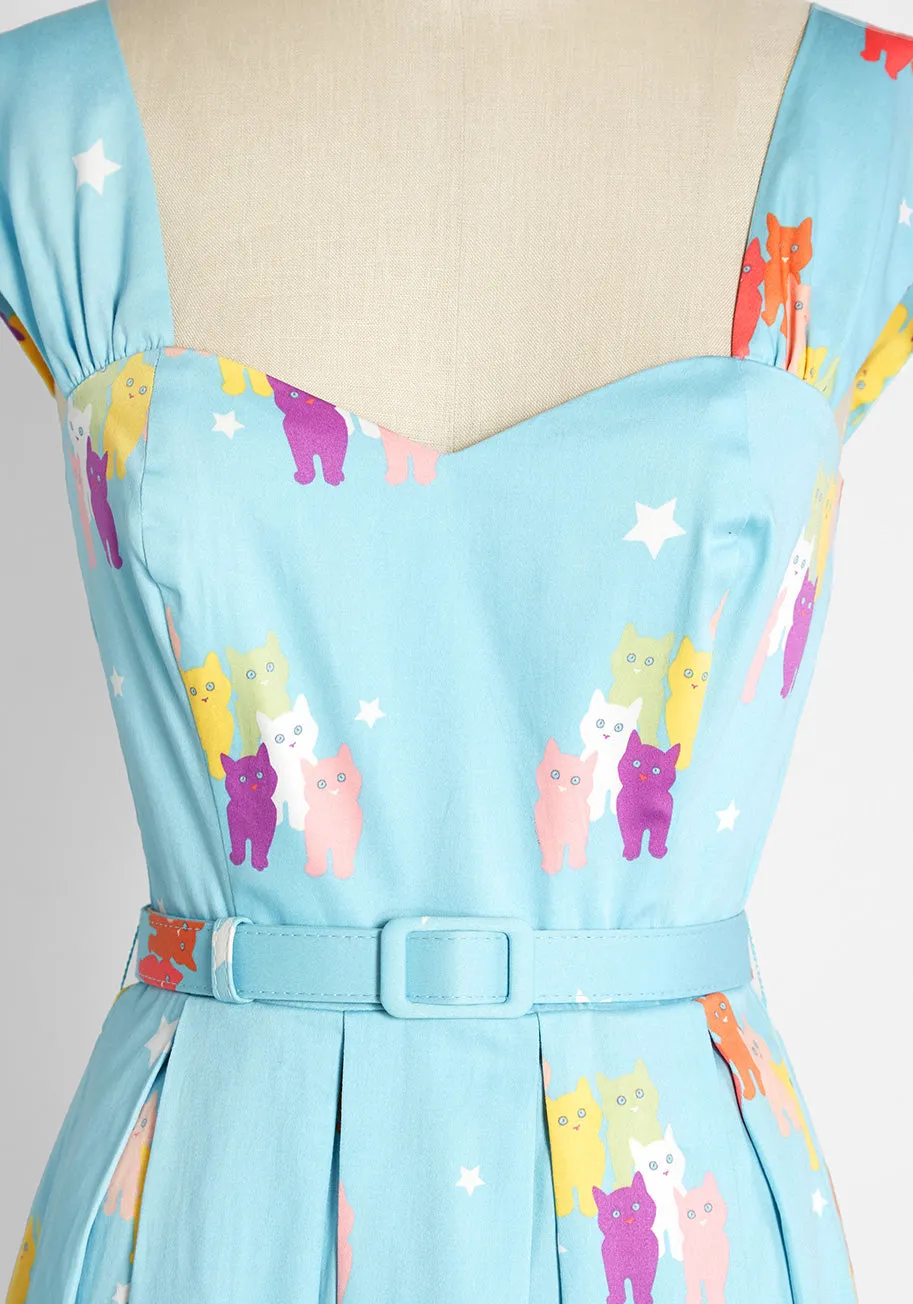Modcloth X Collectif Cosmically Colorful Cats Swing Dress