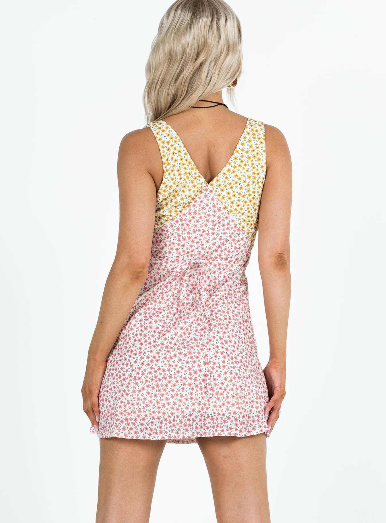 Nellie Two Tone Mini Dress Yellow / Pink Floral