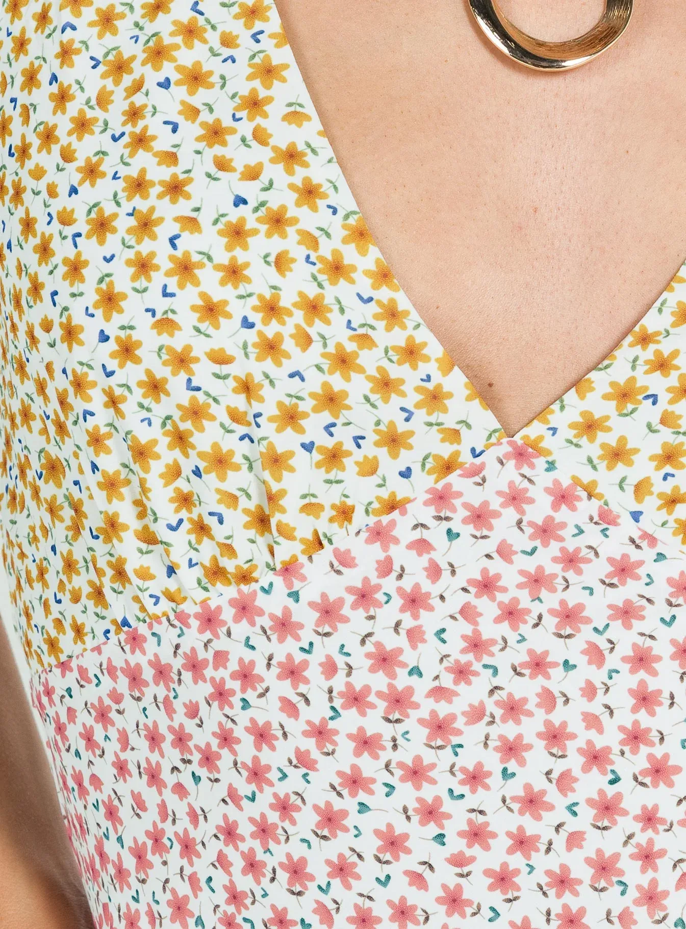 Nellie Two Tone Mini Dress Yellow / Pink Floral