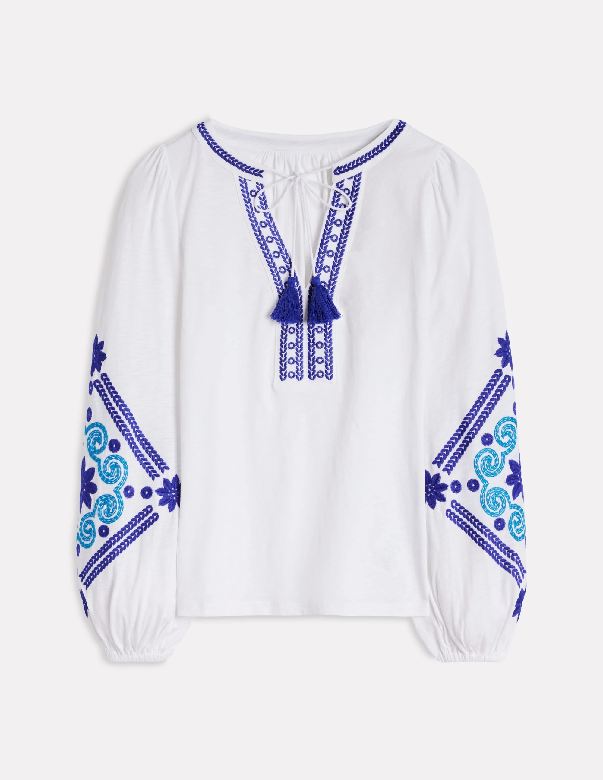 Nia Embroidered Top-White. Blue