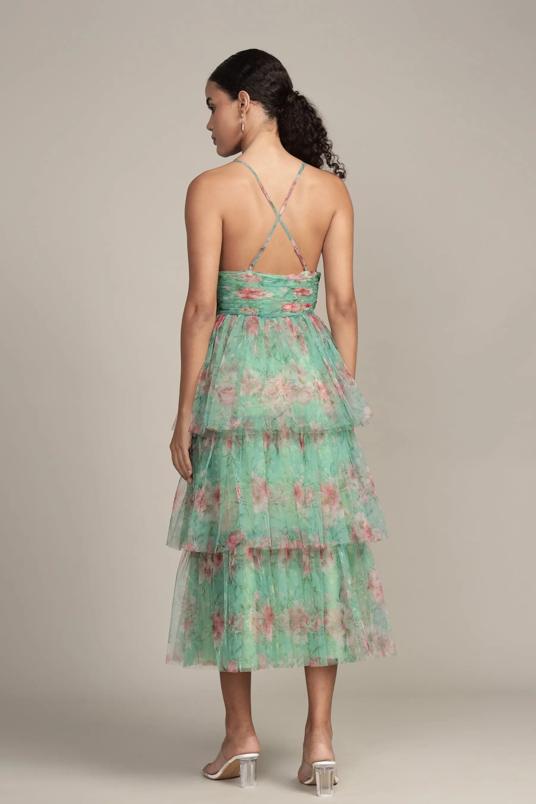 Odette Midi Dress in Green Floral