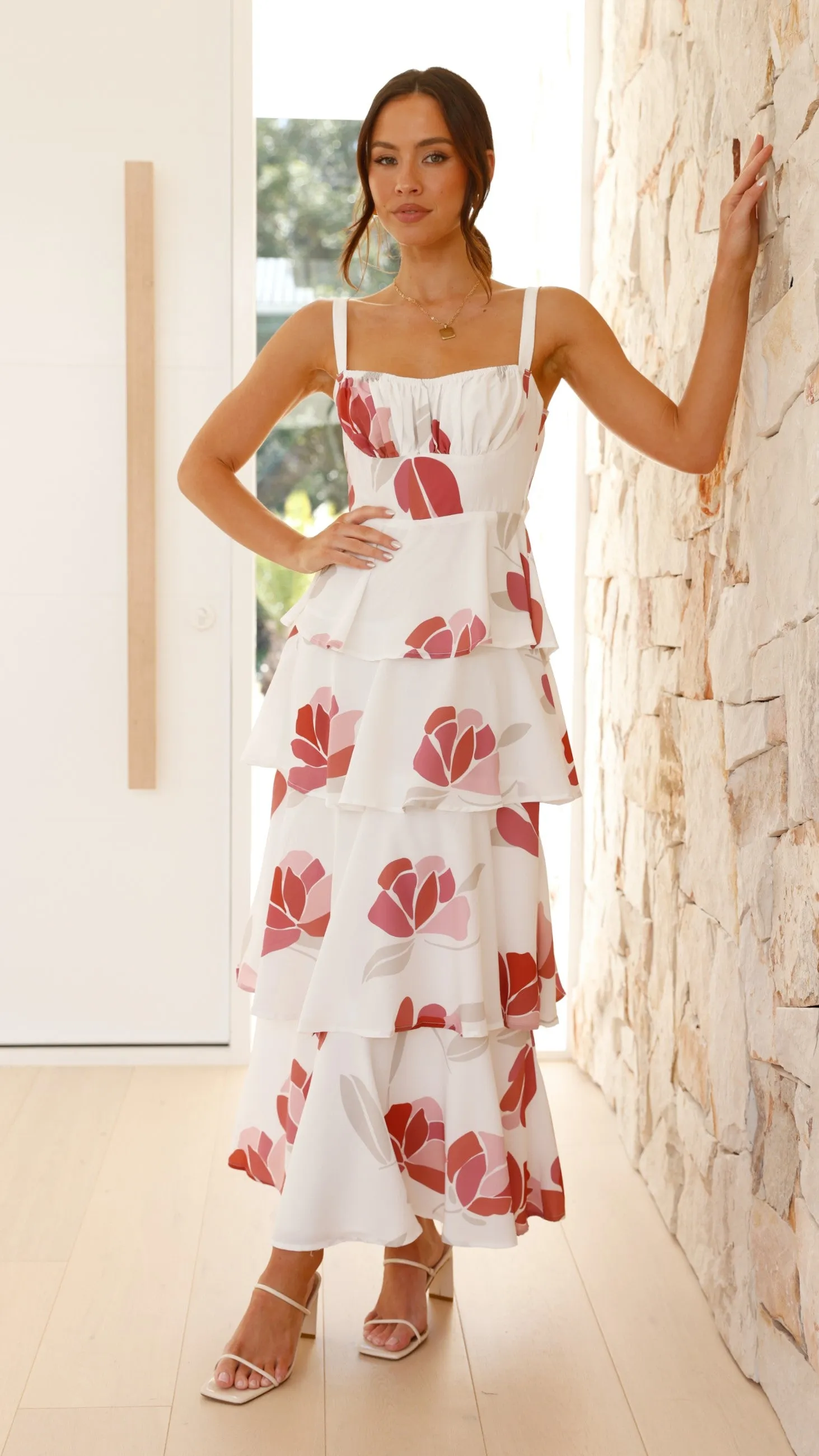 Odilia Maxi Dress - White/Pink Floral
