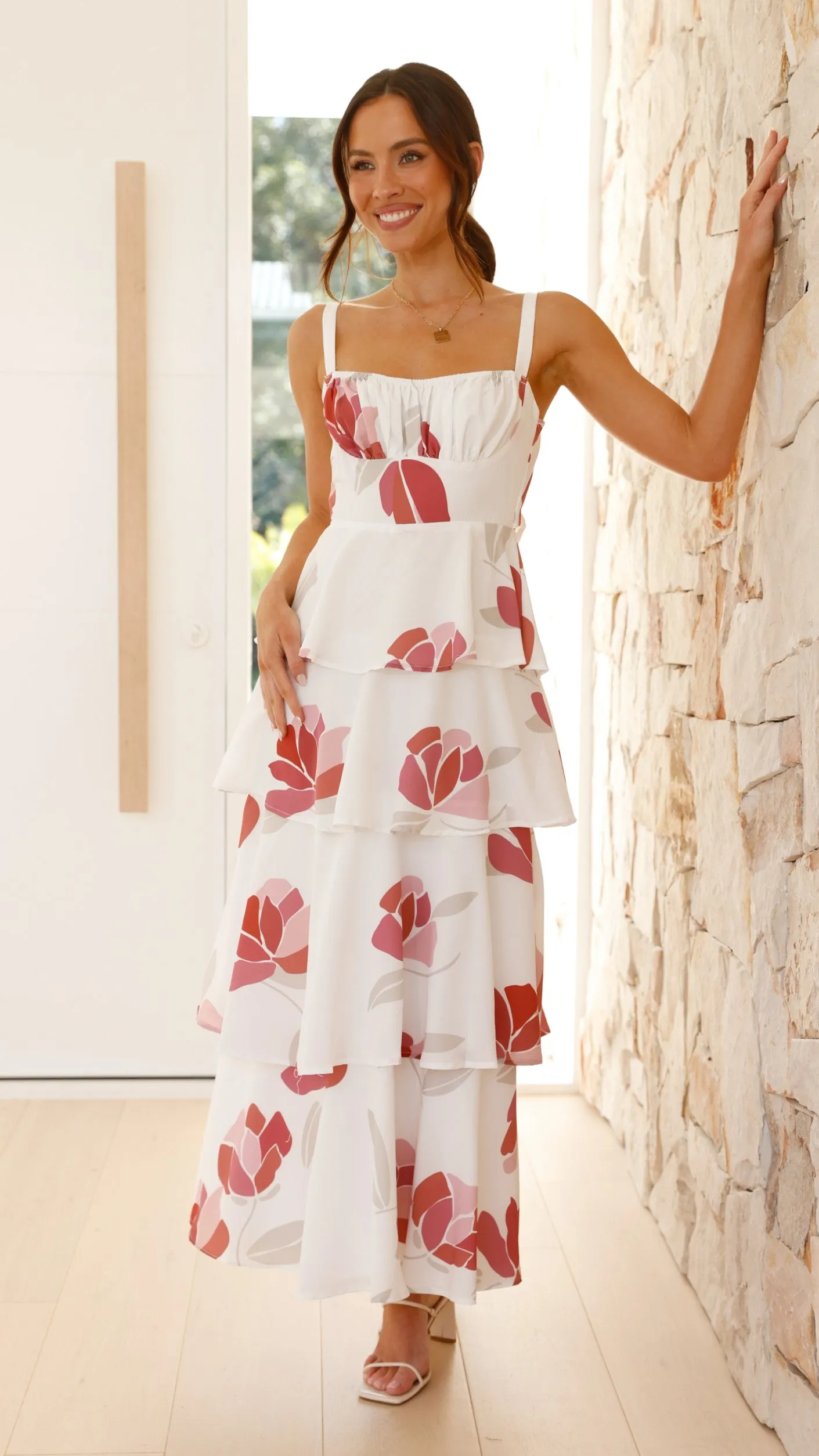 Odilia Maxi Dress - White/Pink Floral