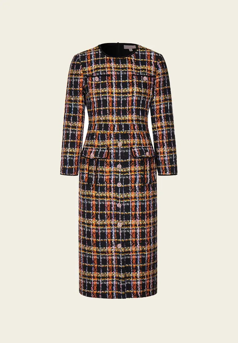 Orange Plaid Tweed Dress