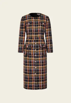 Orange Plaid Tweed Dress