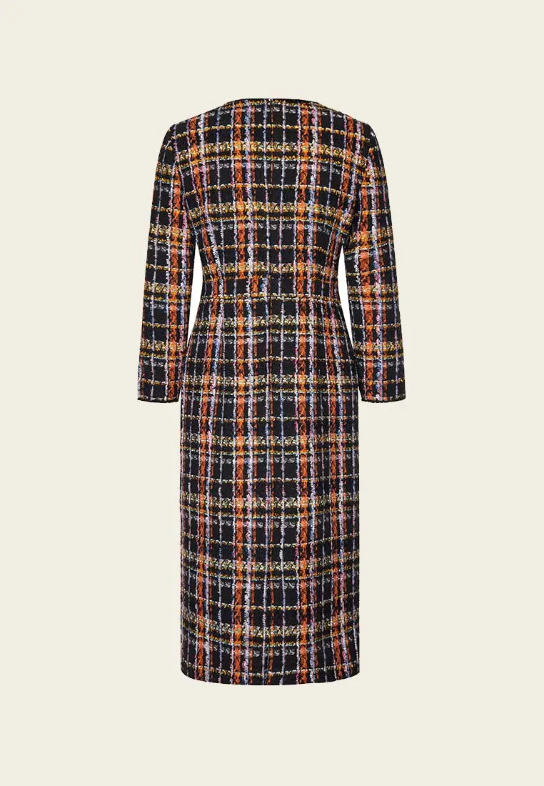 Orange Plaid Tweed Dress