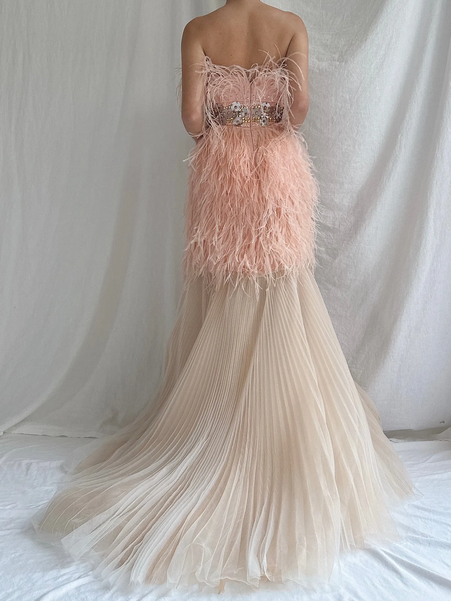 Ostrich Feather Tulle Gown - M 6/8