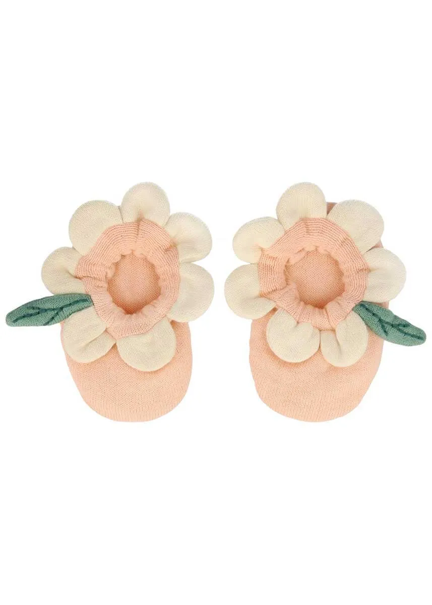 Peach Daisy Baby Booties