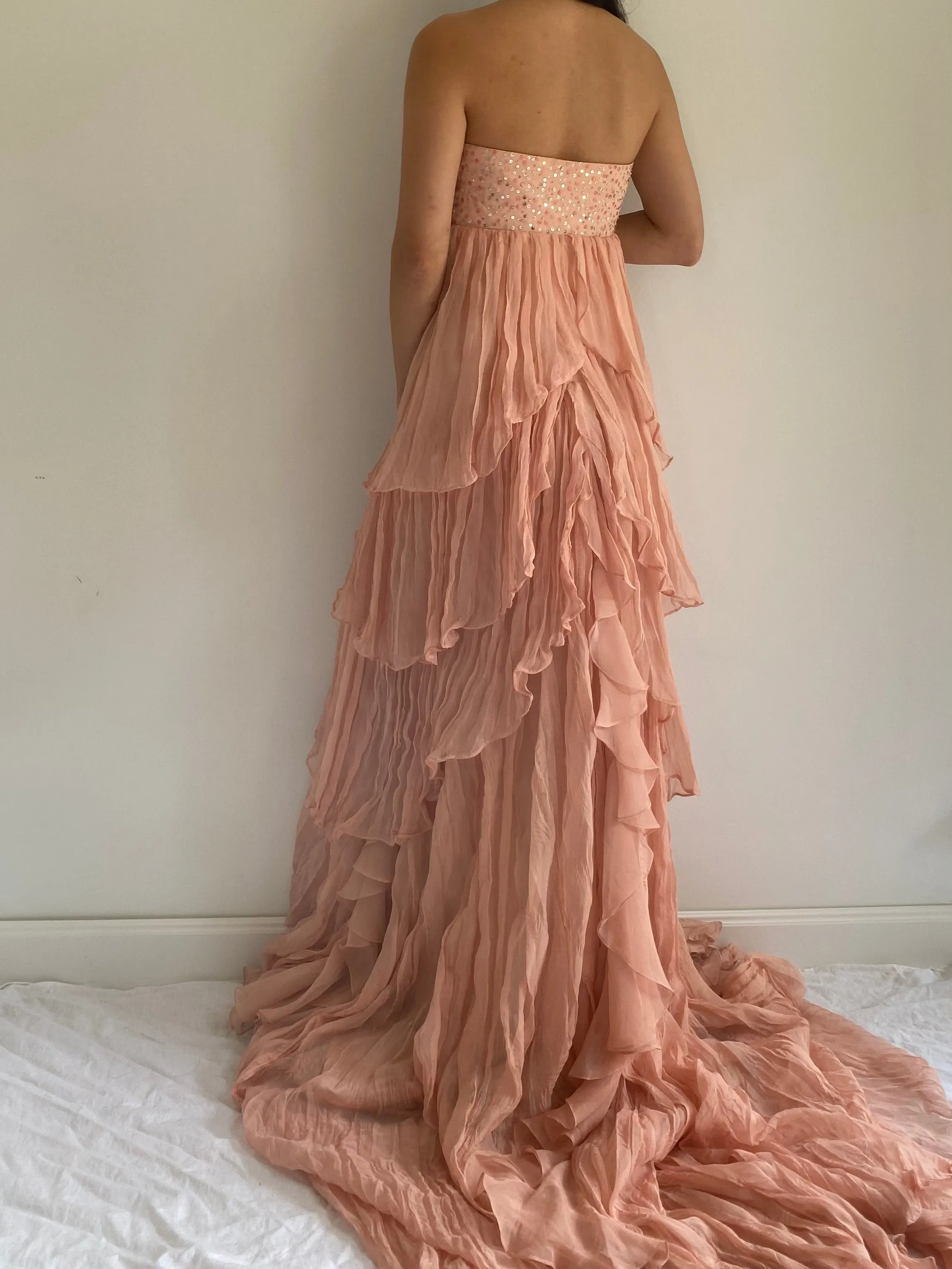 Peach Tiered Ruffle Dress - M