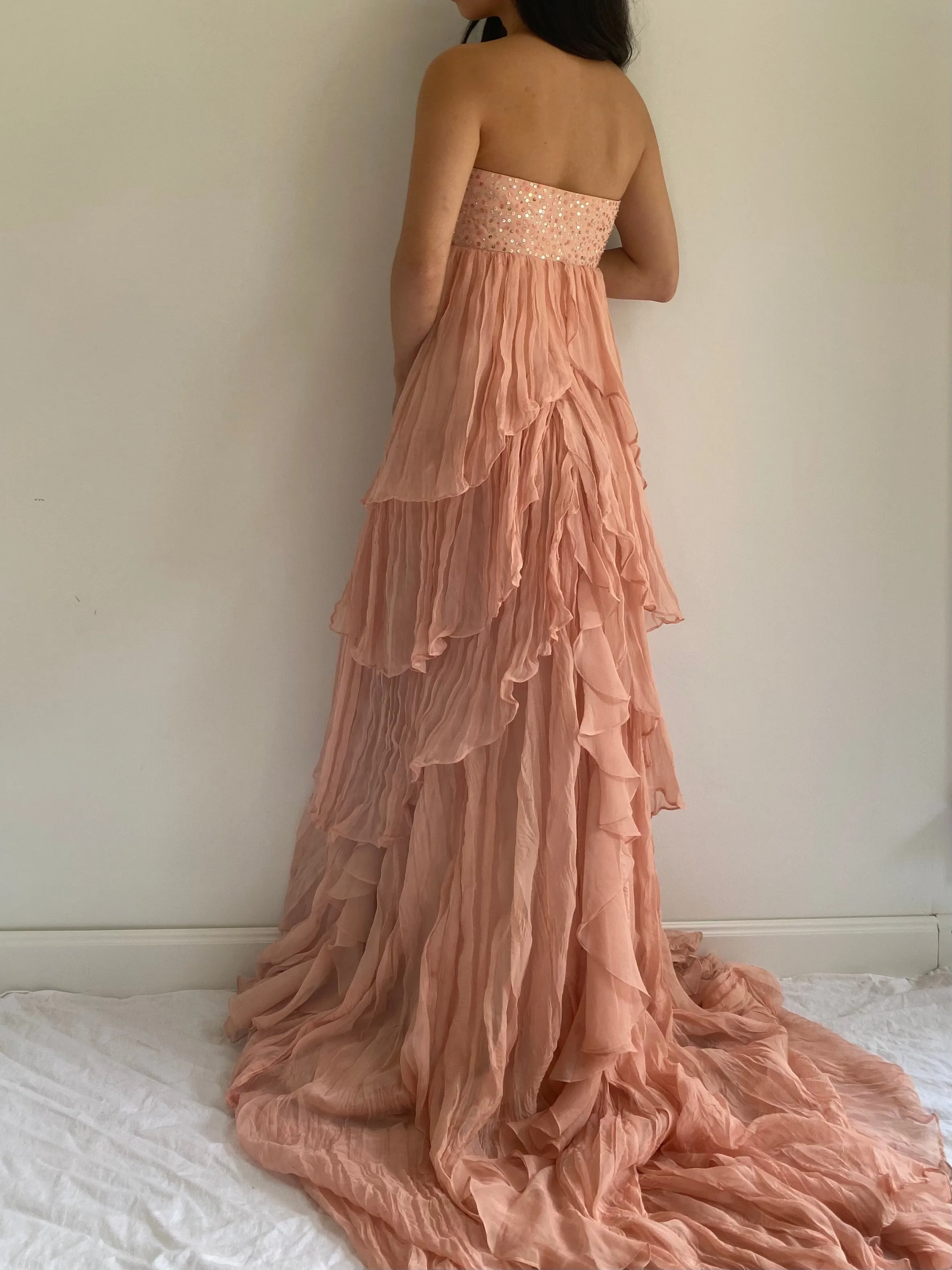 Peach Tiered Ruffle Dress - M