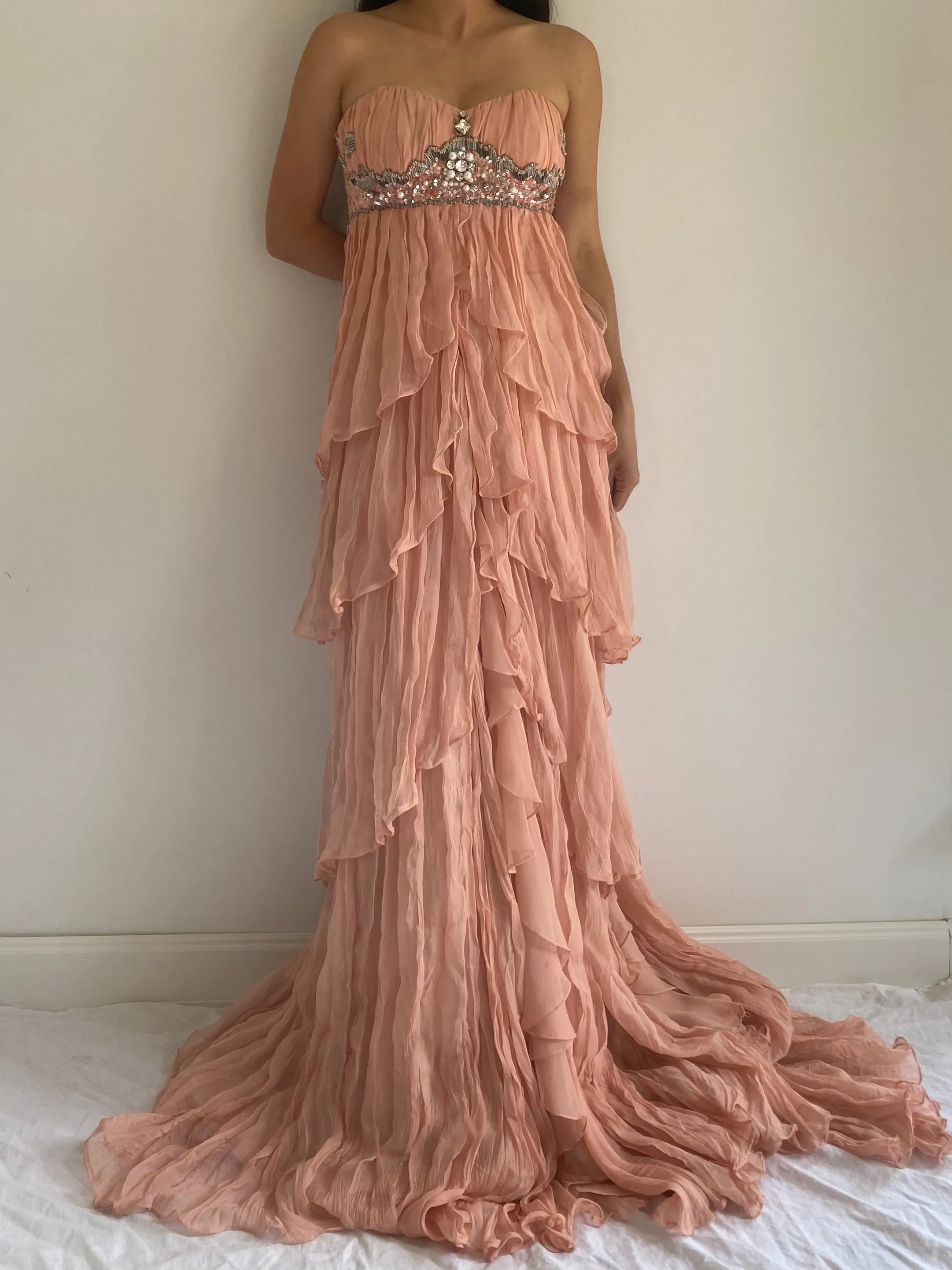 Peach Tiered Ruffle Dress - M