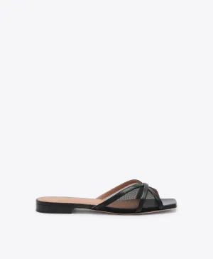 Perla Black Mesh Flat Sandals