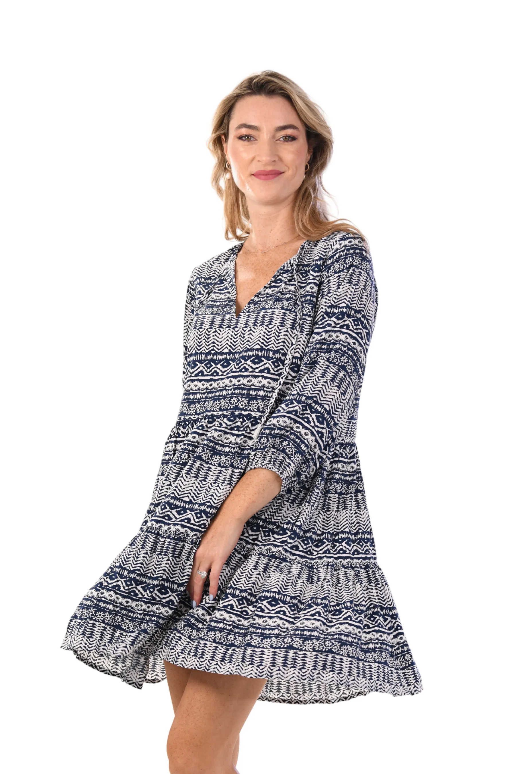 Peyton Dress / Indigo Aztec