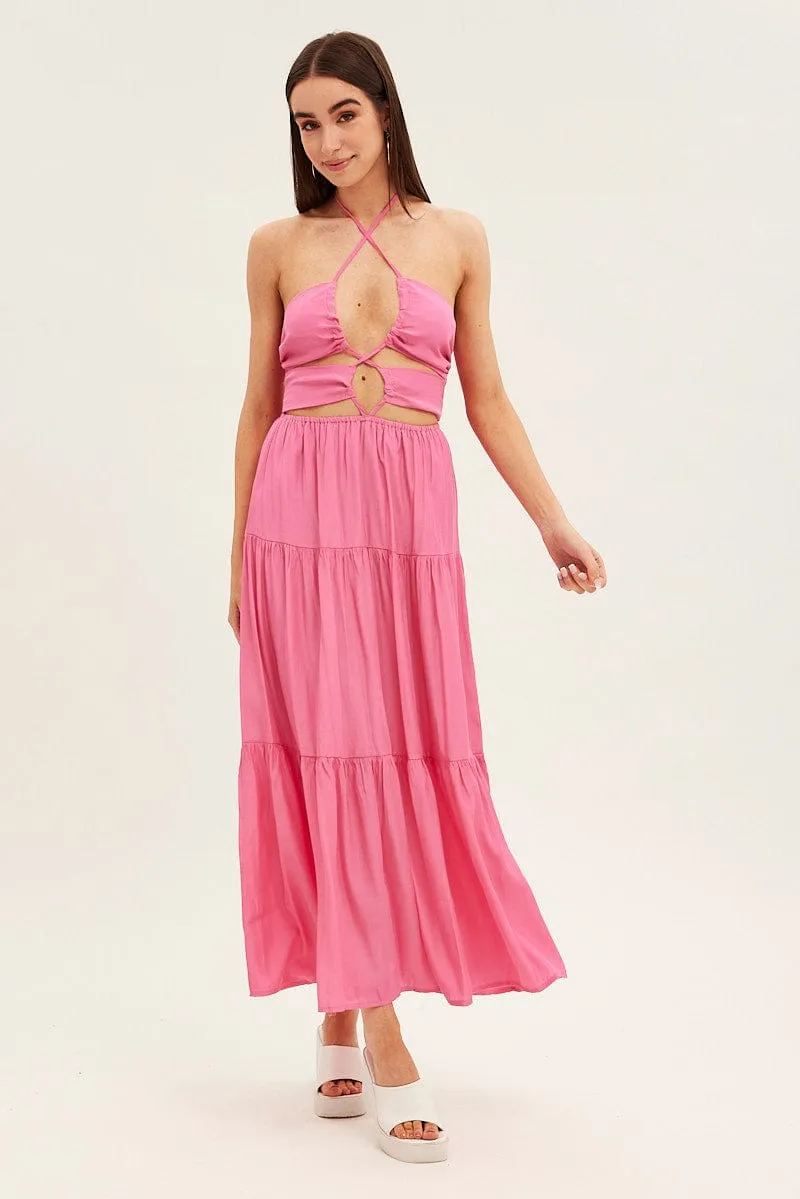 Pink Cut Out Maxi Dress